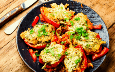 Pimientos del piquillo rellenos de menestra vegetal Osés y gambas