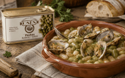 Pochas blancas y verdes con almejas